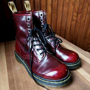 DR MARTENS Vegan 1460 Cherry Red Pascal 8-Eye Boots Shoes Size 5